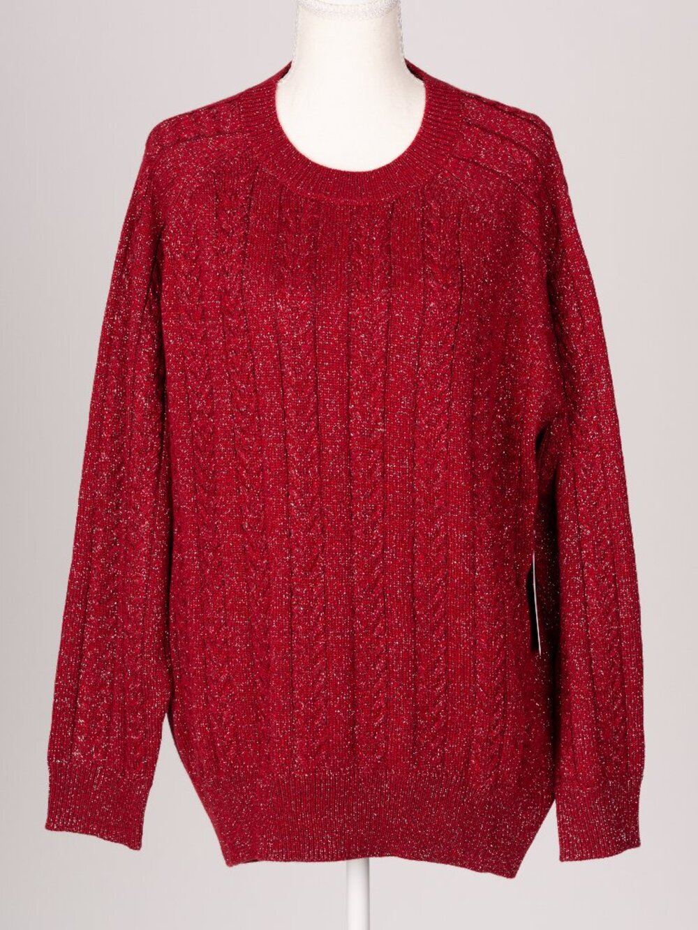 NWT Athleta Crossroads Crew Sweater Large Red Metallic Holiday Festive Preppy